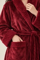 Sherpa-look trim plush robe for women