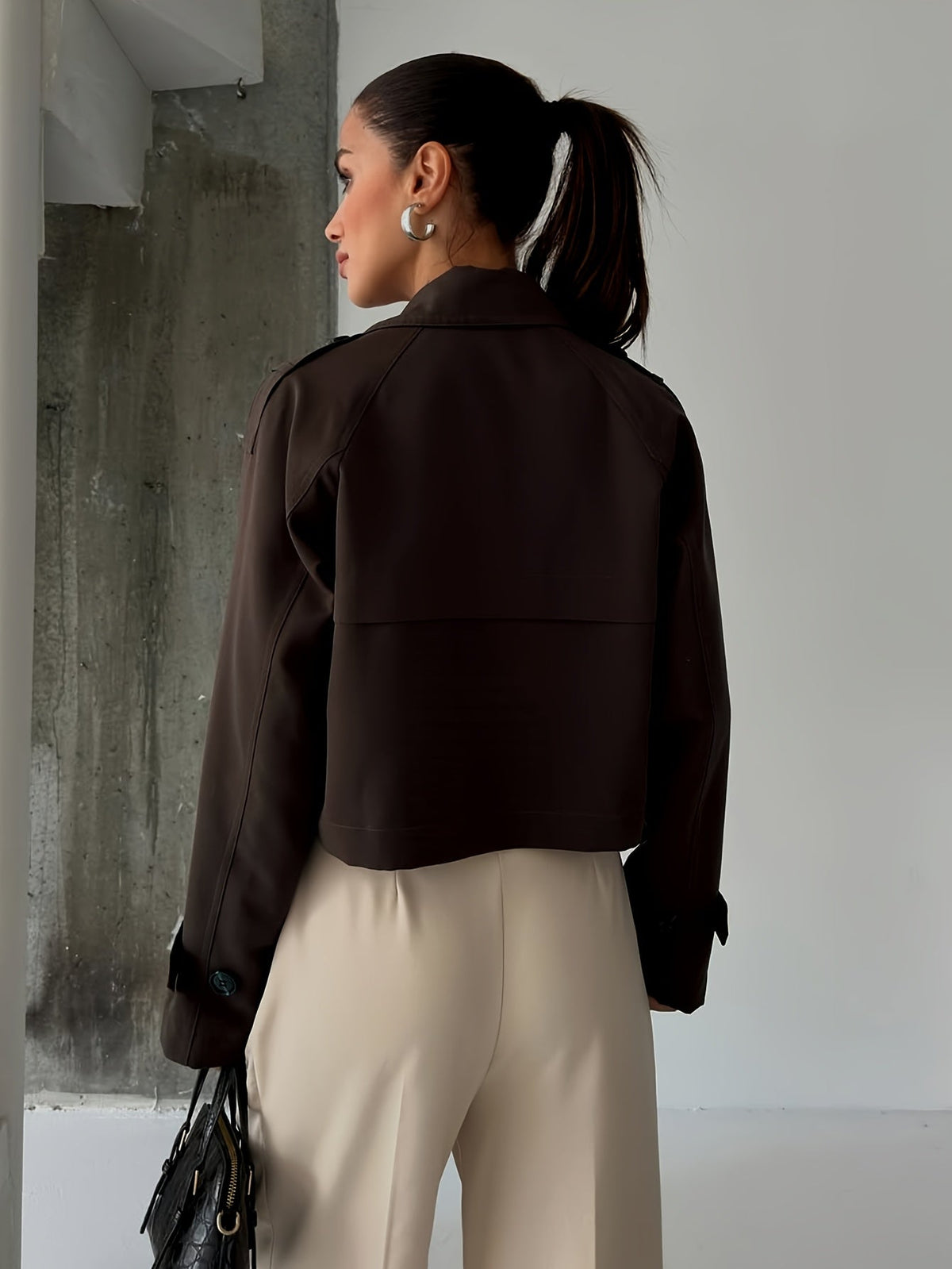 Cropped tailored pea coat for women