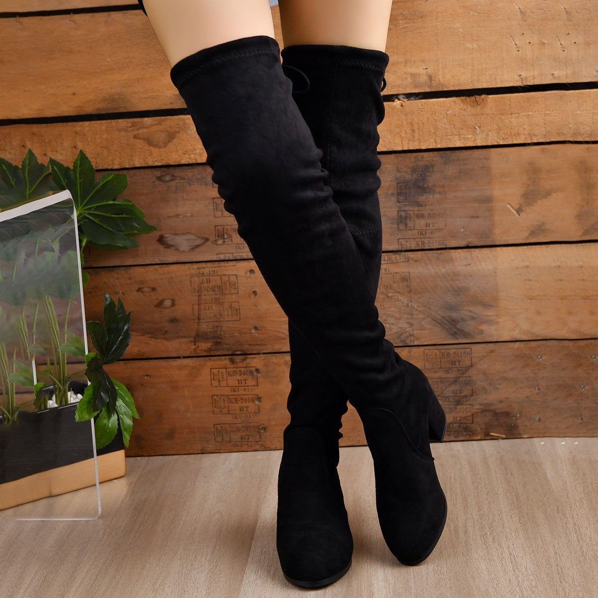 block heel thigh high boots for women