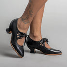Vintage ribbon tie cutout kitten heels for women