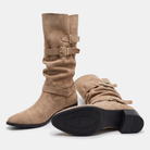 Triple buckle knee-high slouch boots for women