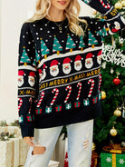 Black Christmas sweater with Santa print for women
