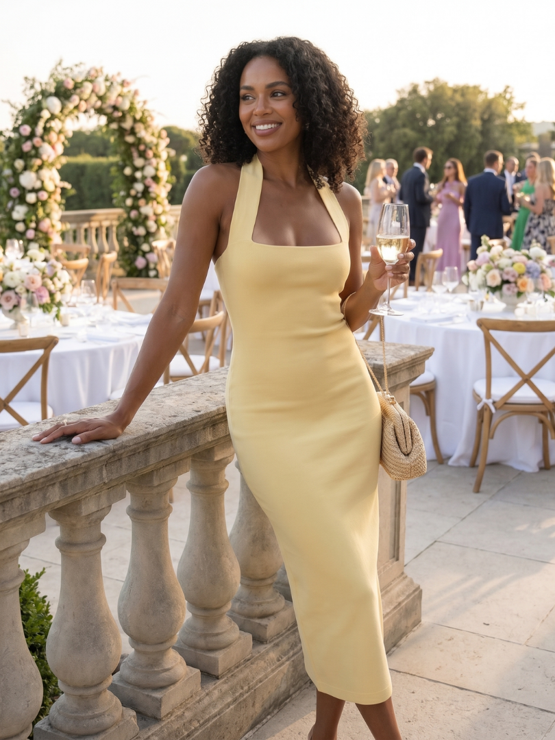 Vestido midi ajustado con cuello halter para mujer