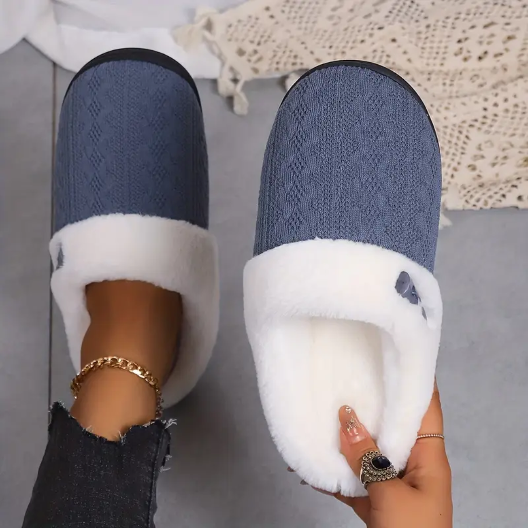 Open back sherpa slippers in blue for women