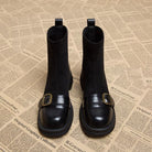 Pull-on suede-look ankle buckle boots for women