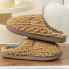 Bear print sherpa slippers in light coffee for women