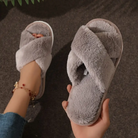 Criss cross fuzzy slippers in coffee for women