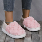 Plaid fluffy slippers in pink for women