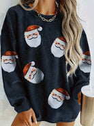 Dark gray corduroy Christmas sweater with sequin Santa for women