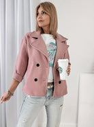 Rolled cuff cropped pea coat for women