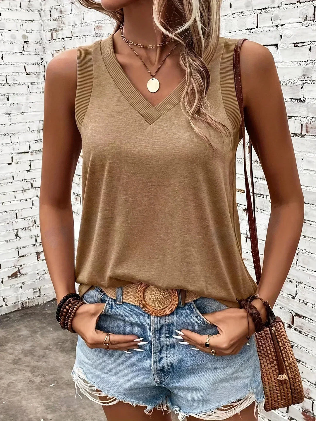 Analia - Top Transpirable Con Cuello En V Y Sin Mangas