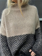Colorblock chevron mock neck sweater for women