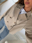 Flap pocket cropped pea coat for women