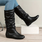 Ruched mid-calf slouch boots for women