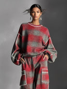 Piped sweatshirt and cargo-pocket pant set for women