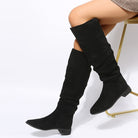 Suede-look flat knee-high slouch boots for women