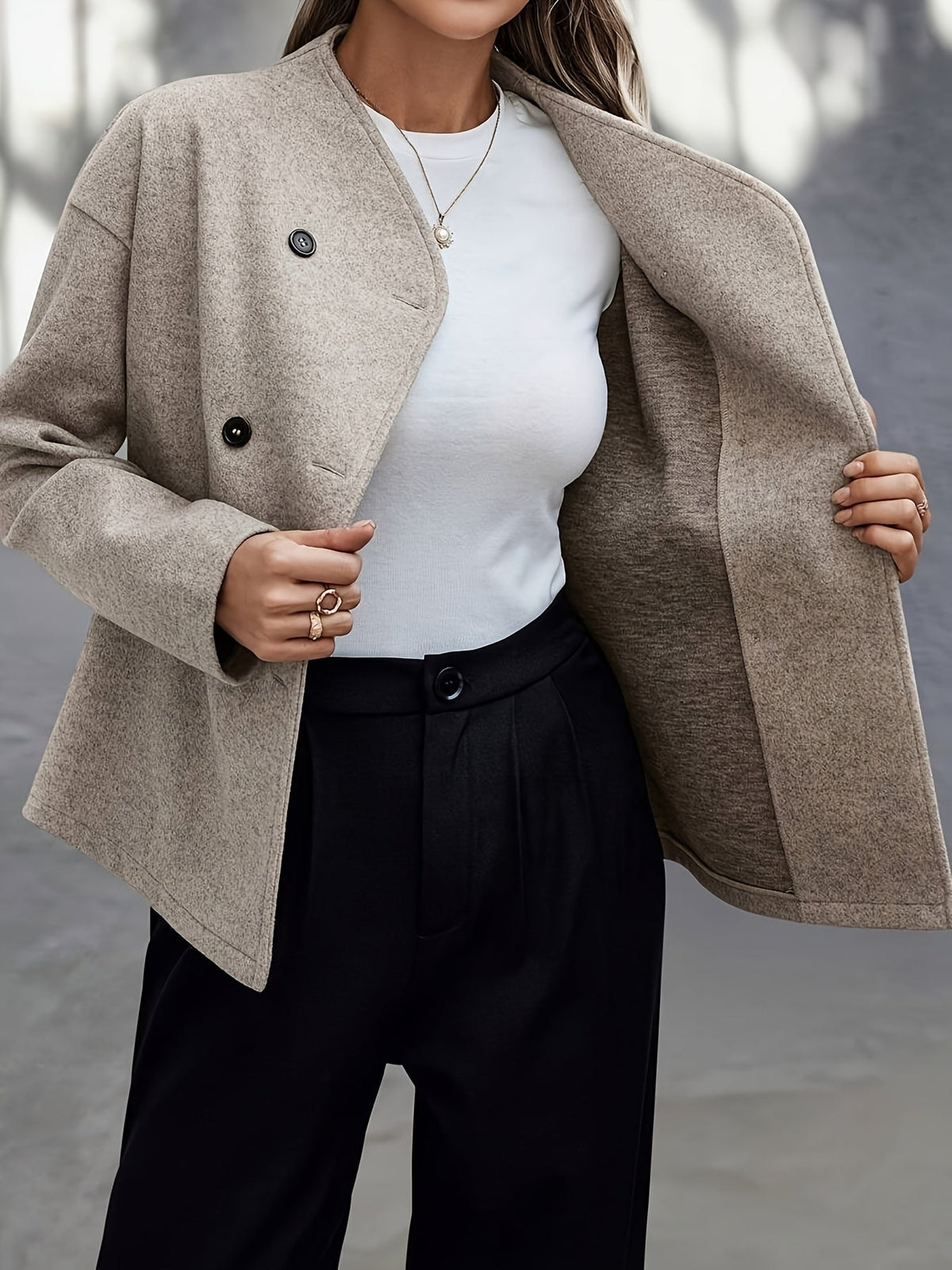 Dropped shoulder pea coat for women