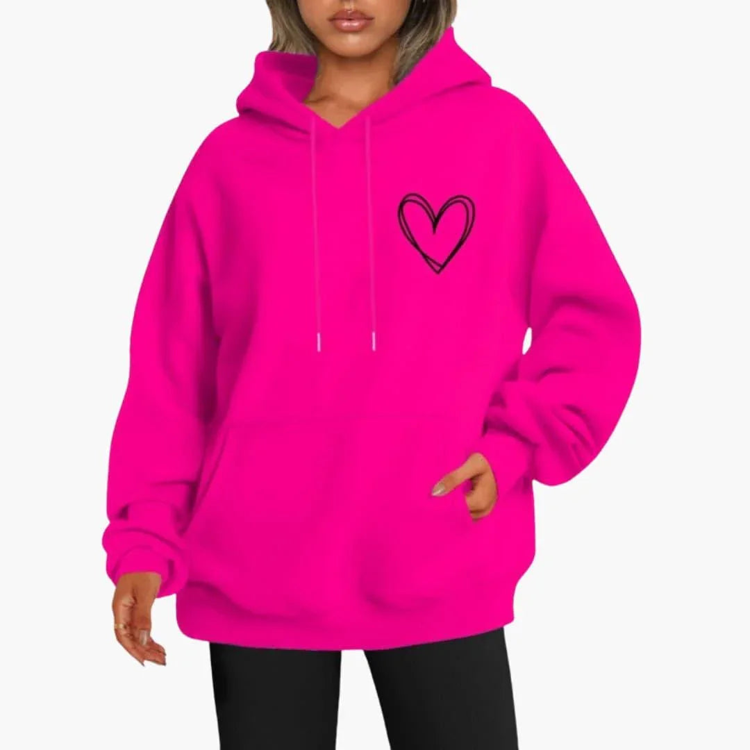 Heart print oversized hoodie for women