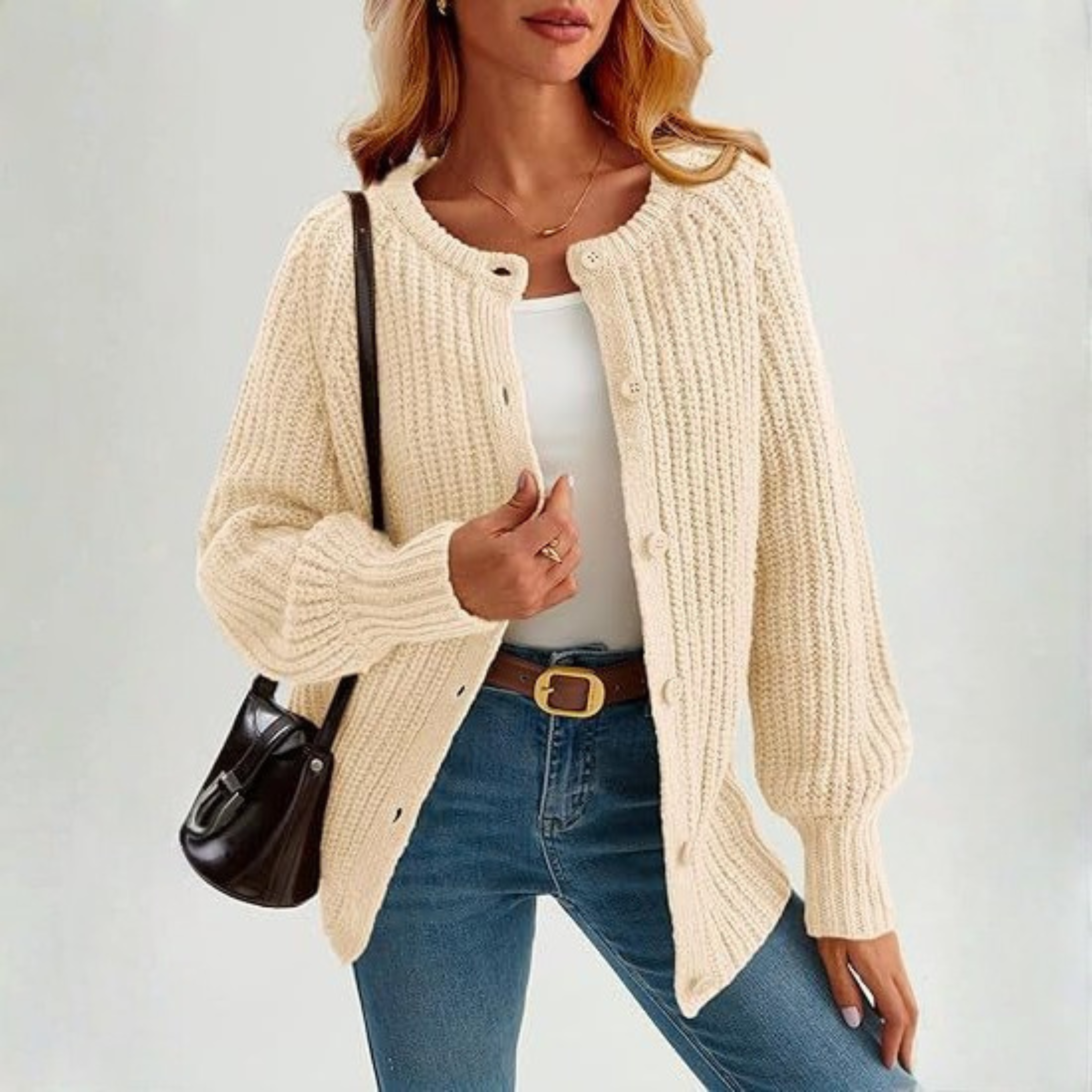 V-neck button front cardigan for women