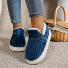 Ribbed fleece lined slippers in navy for women