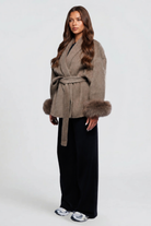 Relaxed fit wool-look belted coat for women