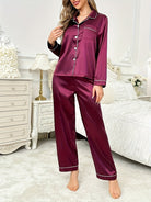 Long sleeve pajama set in burgundy for women