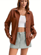 Leather-look shacket for women in brick red, light brown or black