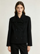 Welt pocket cropped pea coat for women