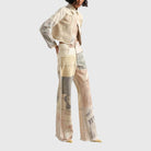 Collage print wide leg jeans for women