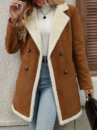Sherpa trim suede-look coat for women in light brown