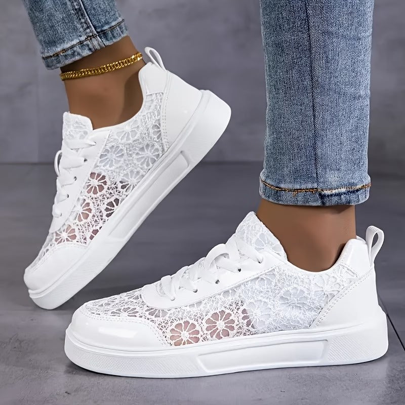 Zapatillas de encaje floral mujer lateral