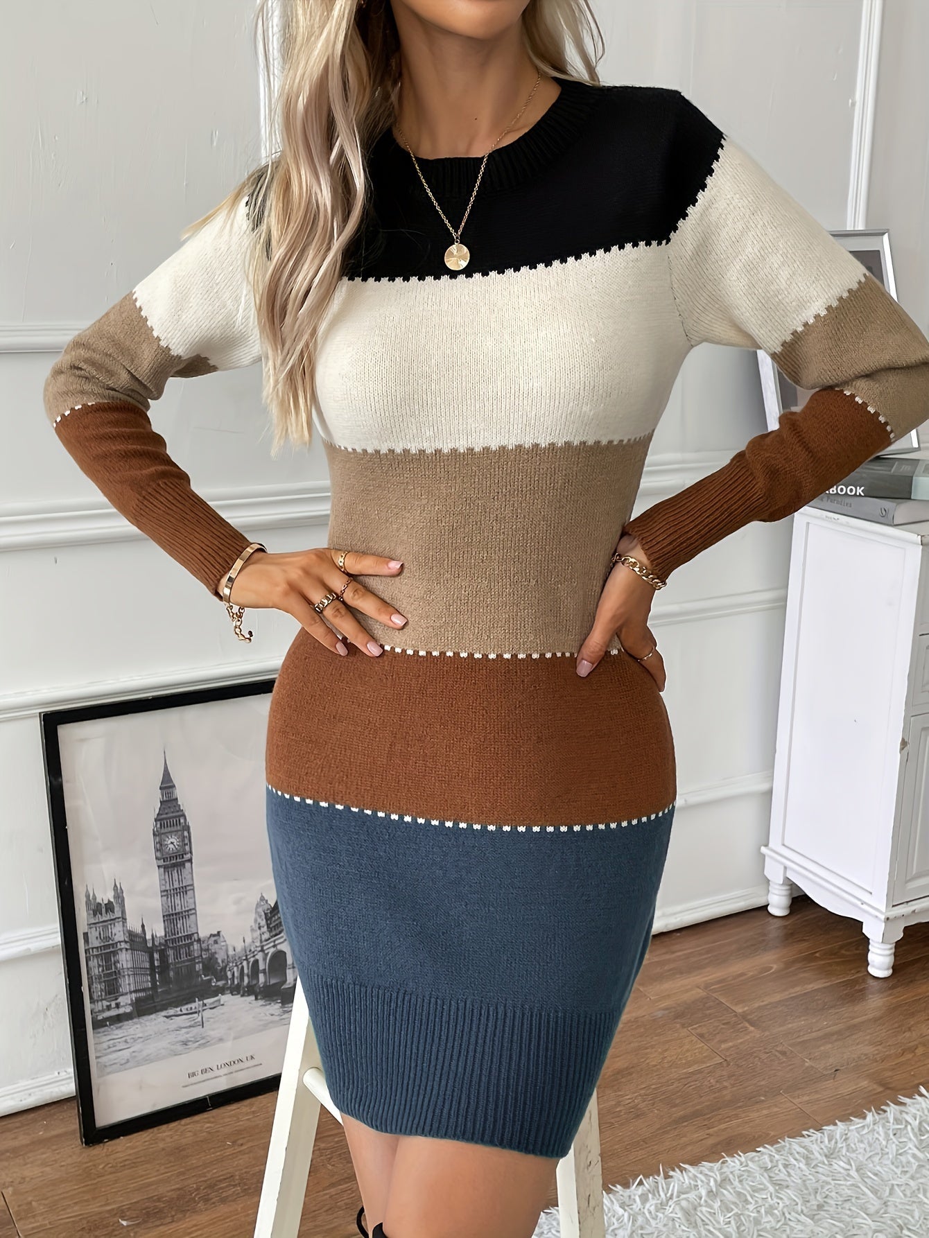 Colourblock bodycon sweater dress for women