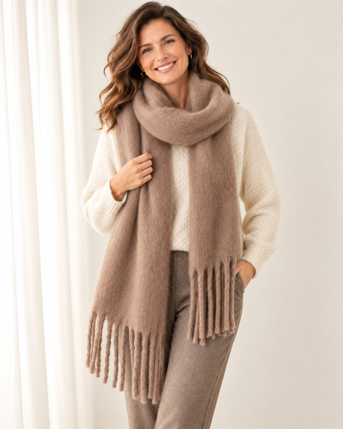 Brushed chunky fringe scarf for women
