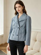 Welt pocket cropped pea coat for women