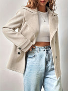 Oversized cuffed pea coat for women