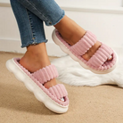 Fluffy double strap slides for women