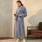 Ankle-length piped sherpa robe for women
