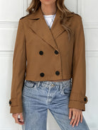 Button tab cropped pea coat for women