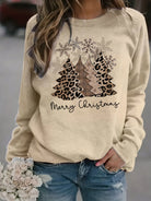 Leopard print Christmas sweater with drop shoulders for women