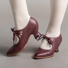 Vintage ribbon tie cutout kitten heels for women
