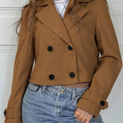 Button tab cropped pea coat for women
