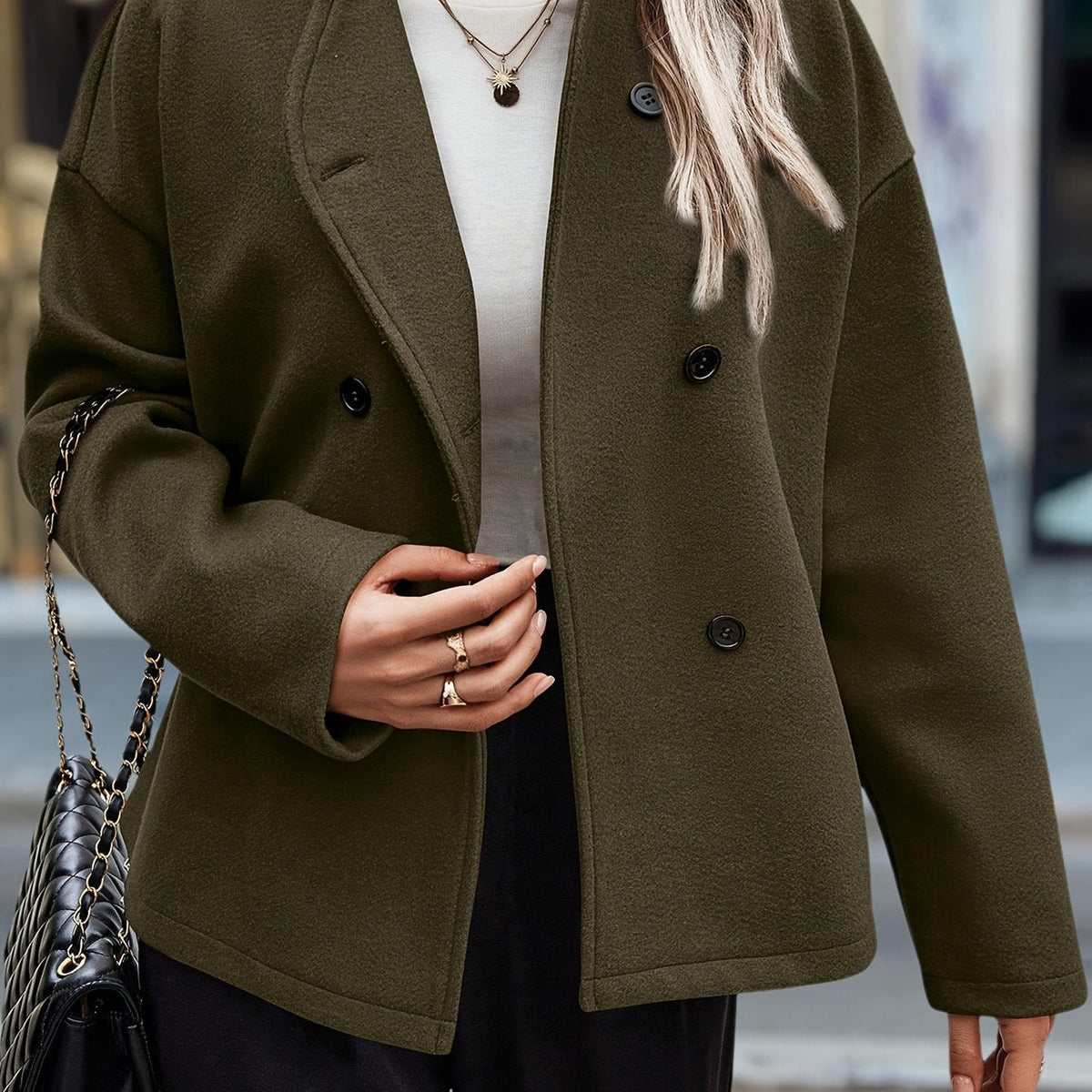 Brushed fleece pea coat for women