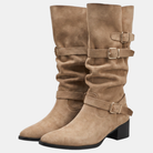 Triple buckle knee-high slouch boots for women