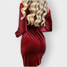 Velvet and sequin wrap mini dress with long sleeves for women