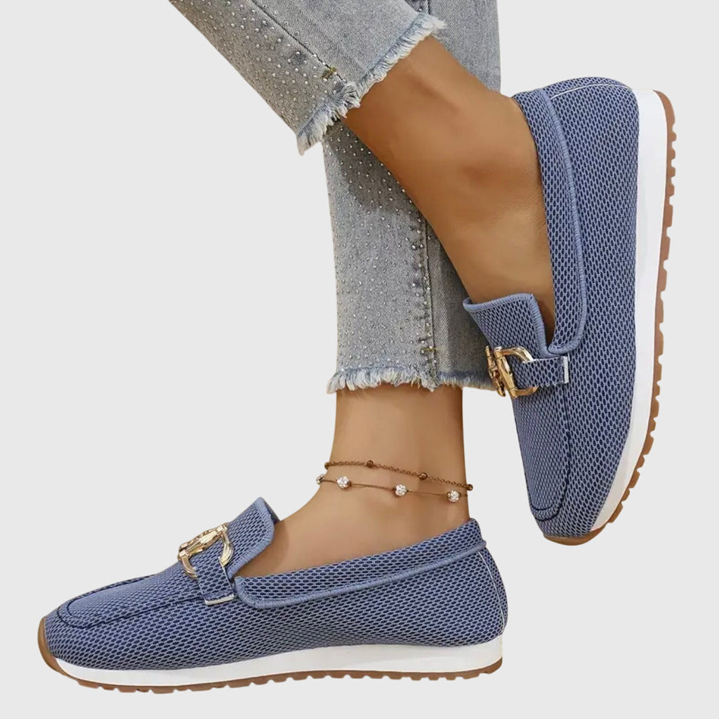 Mocasines con hebilla dorada mujer vista superior