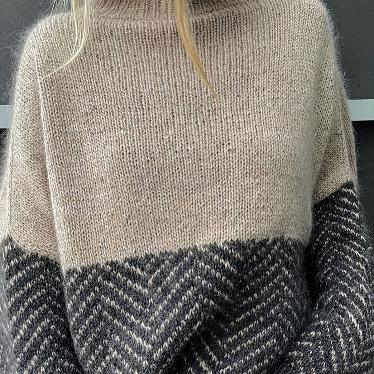 Colorblock chevron mock neck sweater for women