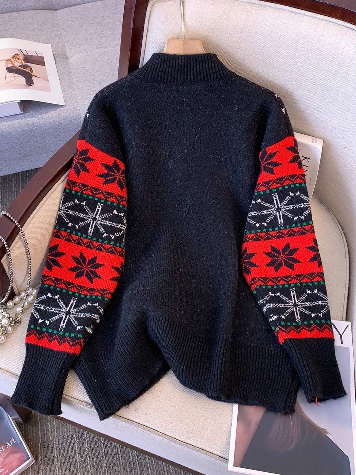 Black oversized Santa Christmas sweater for women