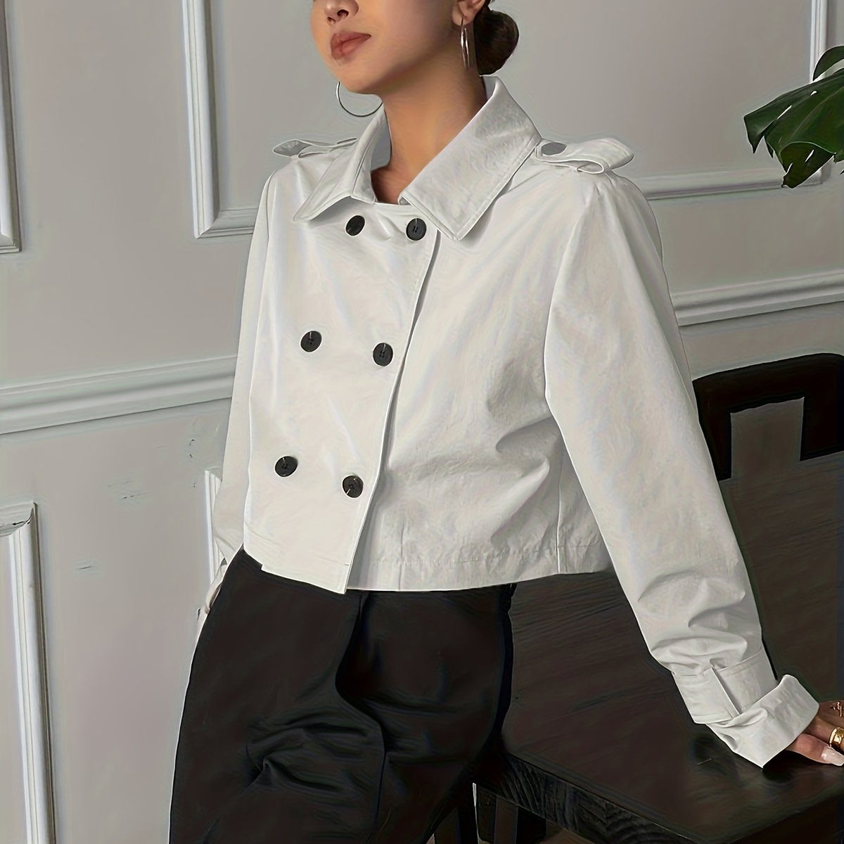 Buckle cuff pea coat for women