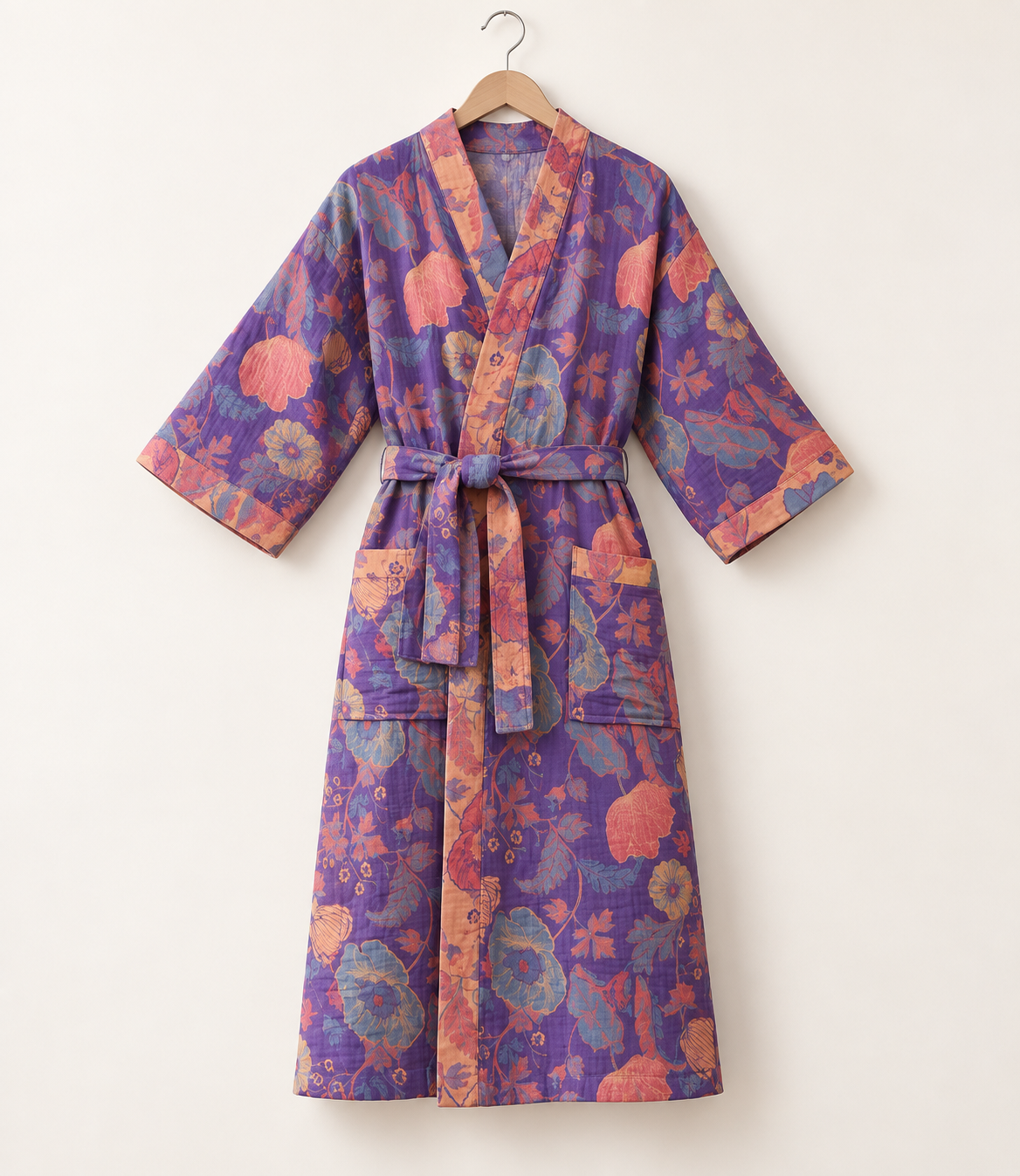 Floral cotton kimono robe for women
