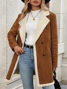 Sherpa trim suede-look coat for women in light brown